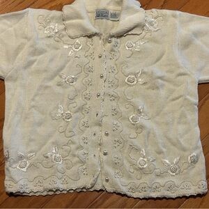Bill Blass Cream Floral Embroidered Cardigan